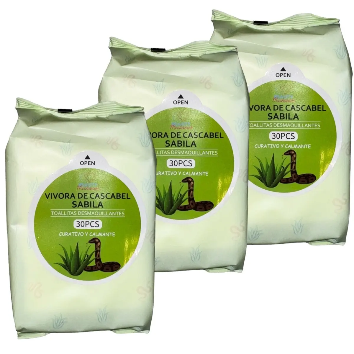 Vivora De Cascabel Sabila-Facial cleansing Wipes-Soothing Make-Up Removers 30cs Curativo +Calming
