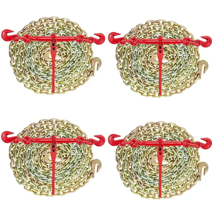 VEVOR Chain and Binder Kit 3/8in-1/2in, Ratchet Load Binders 9215lbs Working Strength, Ratchet Binders and Chains, 3/8inx 10ft Chains with G70 Hooks, for Truck, Tie Down, Hauling, Towing