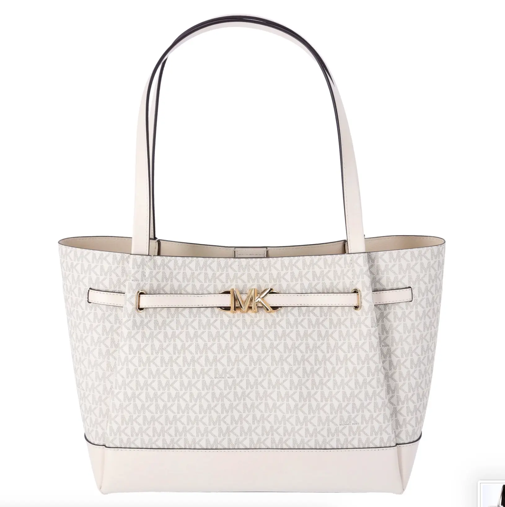 Pre-owned MICHAEL KORS PVC Tote Bags Reed Large Belted Logo Shoulder Bag Tote Light Cream MK Signature