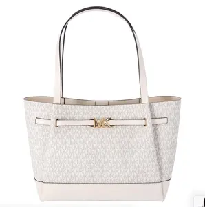 Pre-owned MICHAEL KORS PVC Tote Bags Reed Large Belted Logo Shoulder Bag Tote Light Cream MK Signature