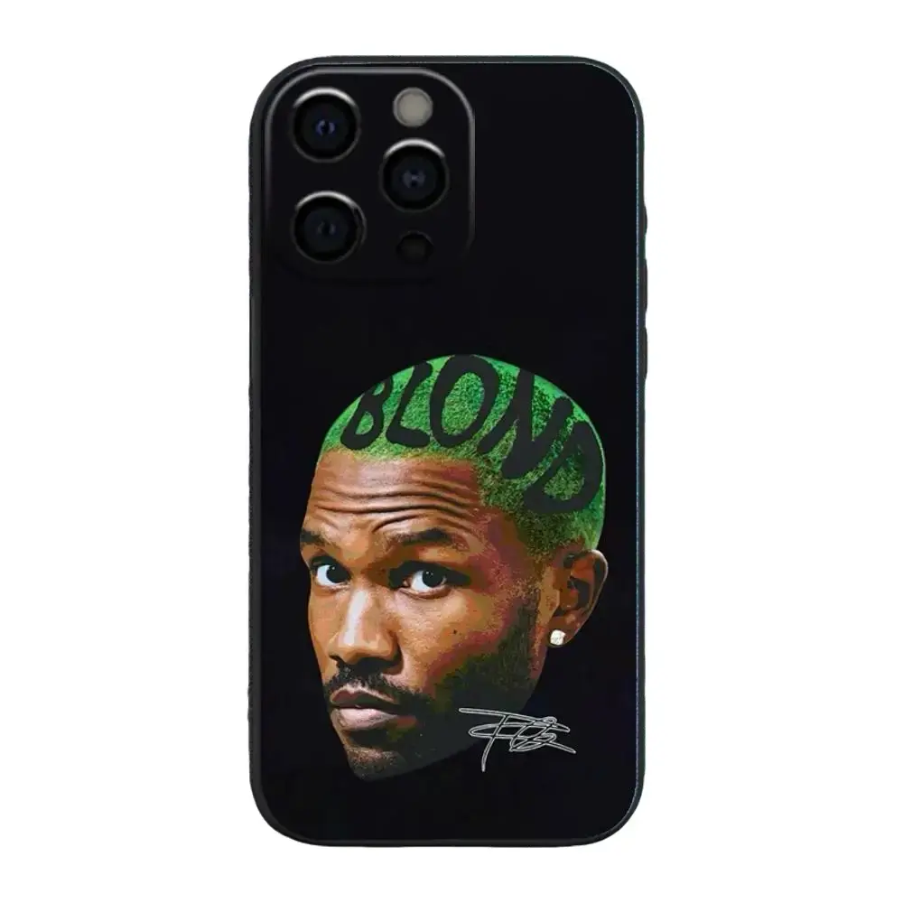 This liquid metal phone case features the design of hip-hop artist Frank Ocean and is compatible with iPhone 17, 16, 15, 14, 13, and 12. It's a black, soft, skin-friendly, smooth, premium full-coverage protective case.