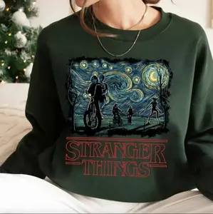 Stranger Th.in.gs Inspired Chibi Characters T-Shirt Sweatshirt Hoodie, Cute Hawkins Friends Graphic Top, Retro Upside Down Style, Gift for Series Fans
