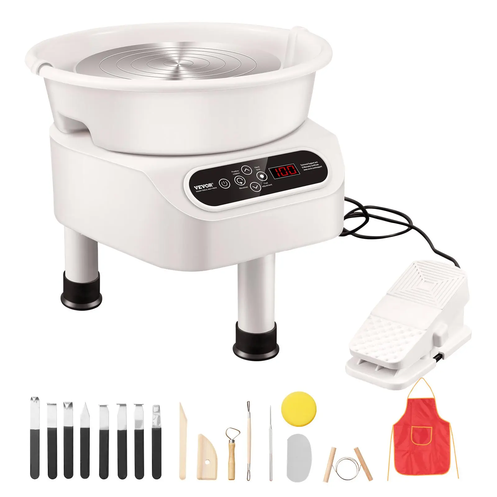 【Summerfinds】VEVOR Pottery Wheel,  , 10 inch Pottery Forming Machine, Direct Drive Ceramic Wheel with 3 Support Legs for DIY Art Craft, 350W Electric Wheel for Pottery with Foot Pedal and LCD Touch Screen, White