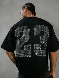 Men's Street Style Luxury Diamond Design T-Shirt, Minimalist Number 23 Pattern, Loose Fit Short Sleeve Round Neck, Daily Wear