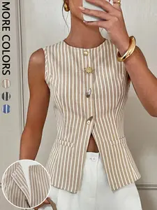 Women's Casual Striped Vest, Fitted Style, Perfect for Everyday Wear, Comfortable and Stylish, Ideal for Spring and Fall