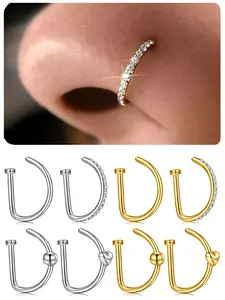 D Shape Fake Nose Ring, Stainless Steel Non-Piercing Nose Hoop, Silver Color and Punk Style Accessory for Men and Women