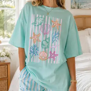 Comfort Colors Seashell Shirt, Beach Summer Graphic Tee, Ocean Lover Sea Shell Tee, Coastal Vacation Tshirt for Women, Cute Beachwear Gift, Retro Summer Shirt -DPCLICK