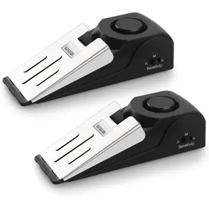2 Pack Door Stop , Door Stopper with 120DB  , Floor Wedge Door Stop Siren, Door  Devices for Traveling, Apartment, Hotel and , Black
