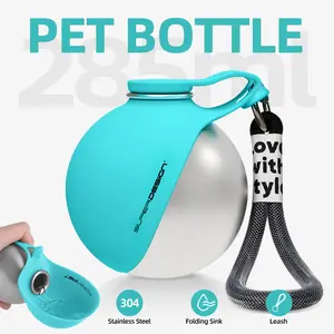 2-in-1 Portable Dog Water Bottle & Bowl for Small Dogs - Leak Proof & Insulating - pet Travel Water Dispenser - Stainless Steel Bottle & Silicone Bowl - Walk & Hiking
