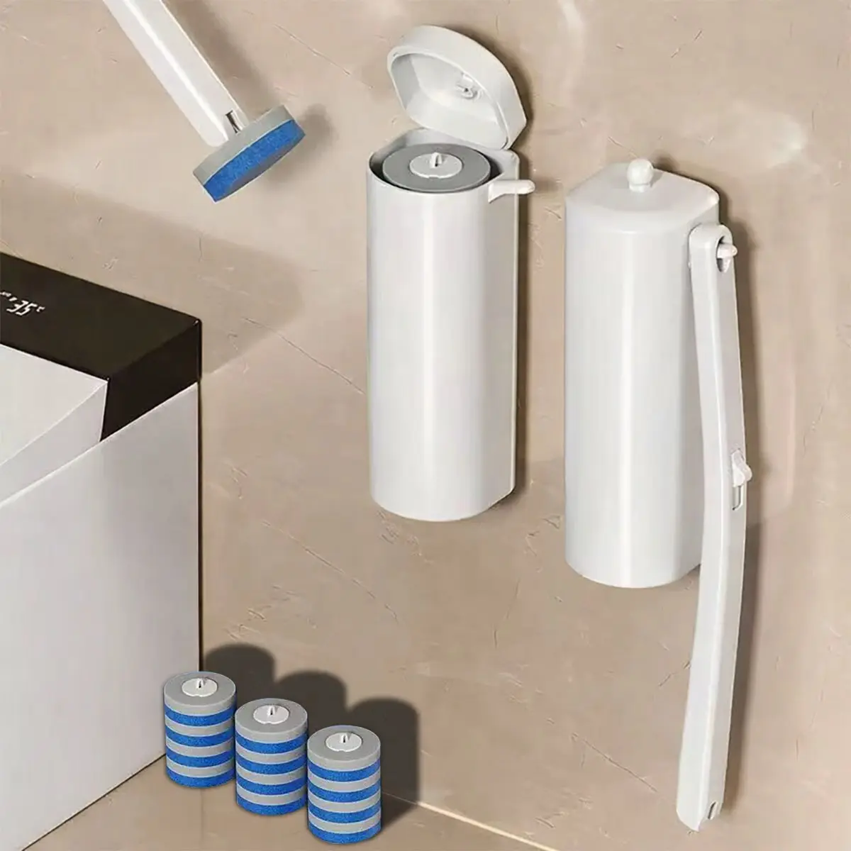 Compact Wall-Mount Toilet Brush Cleaner Set, Anti-Drip Durable Space-Saving Bathroom Supply with 12 Disposable Heads for Less Drips on Floor Spotless Cleaning