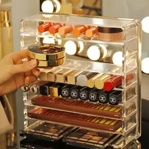 Transparent Drawer Powder Makeup Organizer, Desktop Loose Powder Eyeshadow Palette Holder, Coin Box, Acrylic Cosmetic Tray Display Cabinet