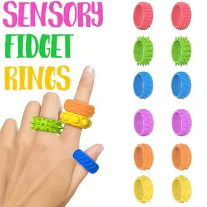 12PCS Set New Texture Rings Silicone Finger Rings for Teens Adults Unique Textures Multicolor Set for ADHD Autism Helps Teens Calm Focus Office Reward Birthday Gift Travel Play