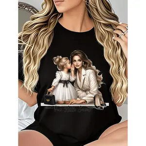 Women's Lavender "Our Little Secret" Mother-Daughter Graphic Tee - Soft Stretch Casual Round Neck T-Shirt, Breathable & Washable, Perfect for Everyday Comfort and Gift Ideas