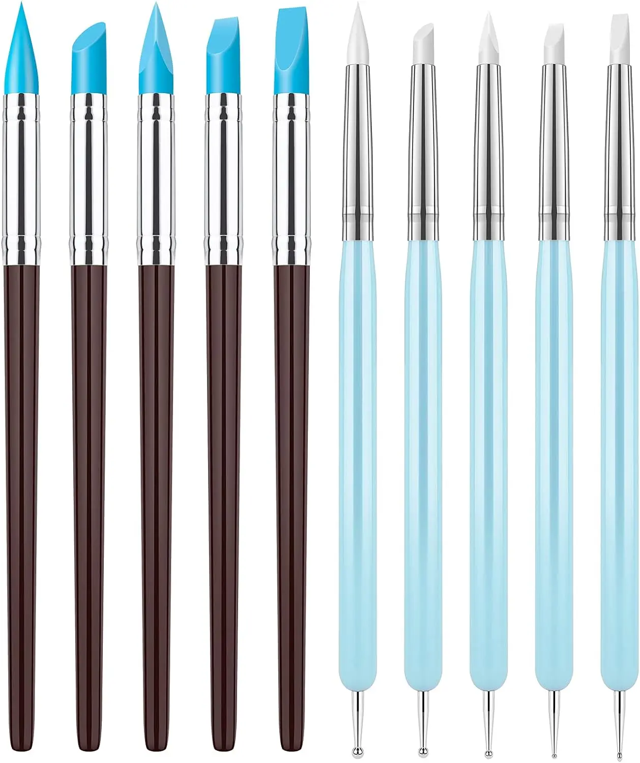[USA Stock] - 10Pcs Silicone Clay Sculpting Tool, Modeling Dotting Tool & Pottery Craft use for DIY Handicraft, Silicone Brush, Sculpture Pottery, Nail Art