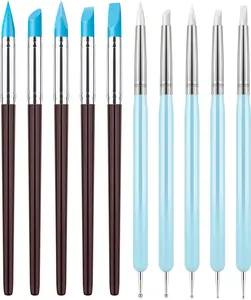 [USA Stock] - 10Pcs Silicone Clay Sculpting Tool, Modeling Dotting Tool & Pottery Craft use for DIY Handicraft, Silicone Brush, Sculpture Pottery, Nail Art