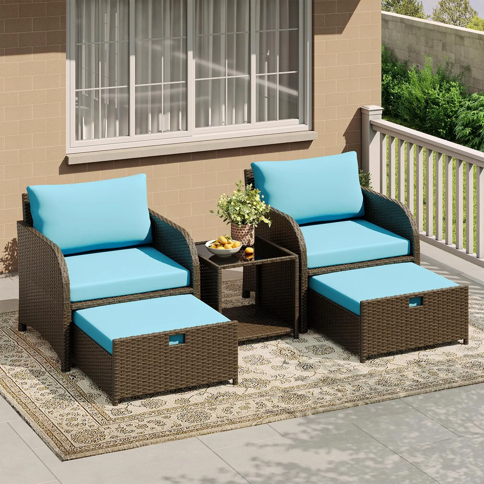 	 Rattan brown gradient + sky blue fabric