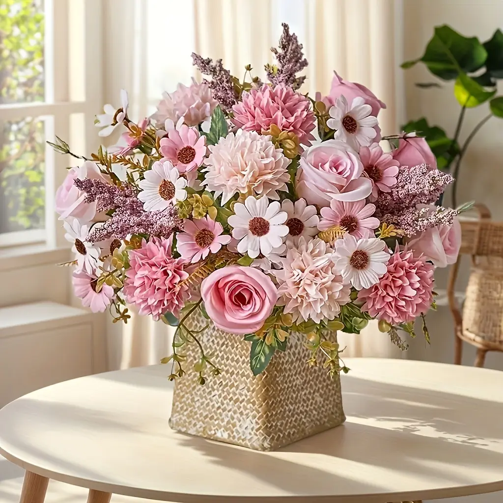 Elegant Peony & Rose Artificial Flower Set, Light Hydrangea Accents, Decorative Flower, Vibrant Faux Flowers, Perfect for Home, Living Room, Holidays, Weddings, Artificial Flower Decorations, No Container Included