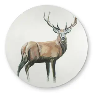 Begin Home Decor C1COAR55RCIADW 5 x 5 ft. Deer White Bedroom Round Outdoor Area Rug for Home Decor