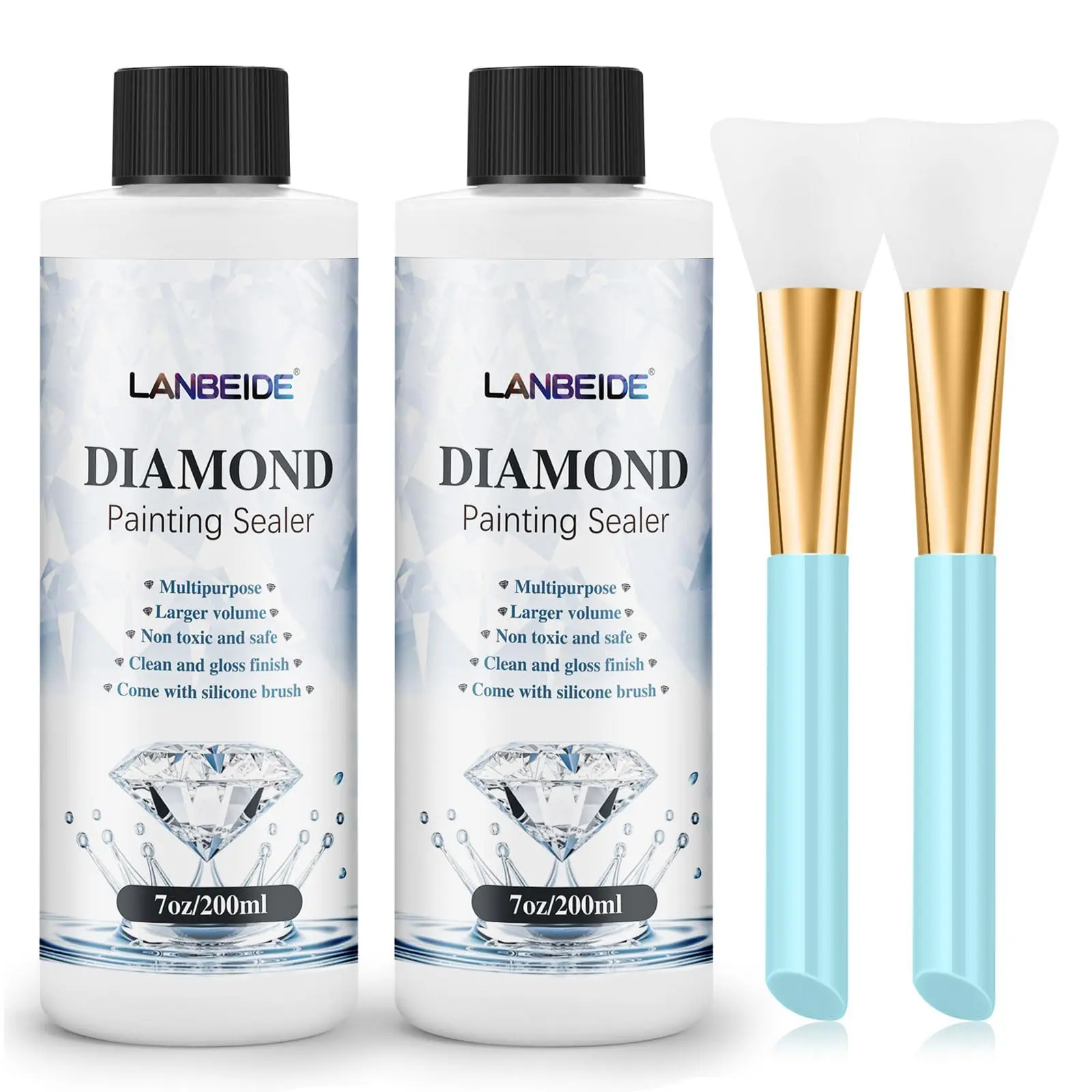 Updated Diamond Painting Sealer 400ML with Silicone Brush 2 Packs, 5D Diamond Painting Glue Sealer for Diamond Art Coaster Permanent Hold & Shine Effect Conserver for Jigsaw Puzzles