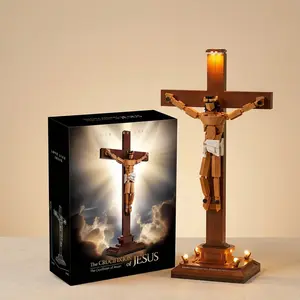 Jesus Crucifixion Cross Building Set with Custom LED Lights — 588 pieces; suitable as an Easter decoration, cross ornament, home accent, or religious-style home décor; suitable for ages 8 and up; unisex. Building blocks and accessories.