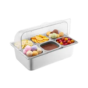 VEVOR Chilled Condiment Server, 4 Compartment Ice Cooled Condiment Serving Container, Chilled Garnish Tray Bar Caddy with Lid, for Bartending Serving Taco, Salad, Fruit, Home Restaurant SuppliesVEVOR Super Brand Day