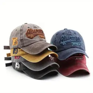 Unisex 6-Piece Vintage Washed Finish Baseball Caps, Distressed Effect Letter-Embroidered Sun Hats with Mix Colors for Outdoor Sports,summervibes