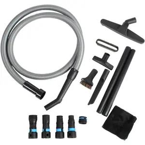 95259 10 Ft.  and Shop Vacuum Hose with Expanded Multi-Brand Power Tool Dust Collection Adapter Set and Full Attachment Kit, Black
