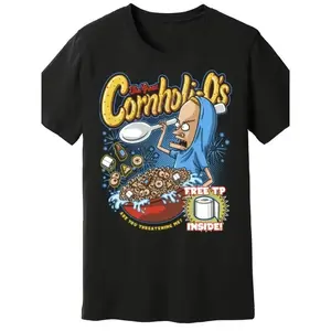 Men's Beavis and Butt-head Vintage MTV T-Shirt - Cornholio's Free TP Inside Graphic Tee, Machine Washable Black Shirt for Beavis and Butt-head Fans - Adult Retro Cartoon Apparel, Fan Merchandise, Playful Print, Durable Casualwear, Pop Culture Apparel, Nos