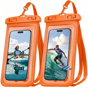 2Pack Waterproof Cell Phone Pouch - Underwater Dry Bag Case Lanyard -Water Proof Clear Holder Protector for iPhone 17 16 15 14 13 12 11 Pro Max Plus Air Samsung Galaxy S25 Ultra Note for Beach Swimming Orange