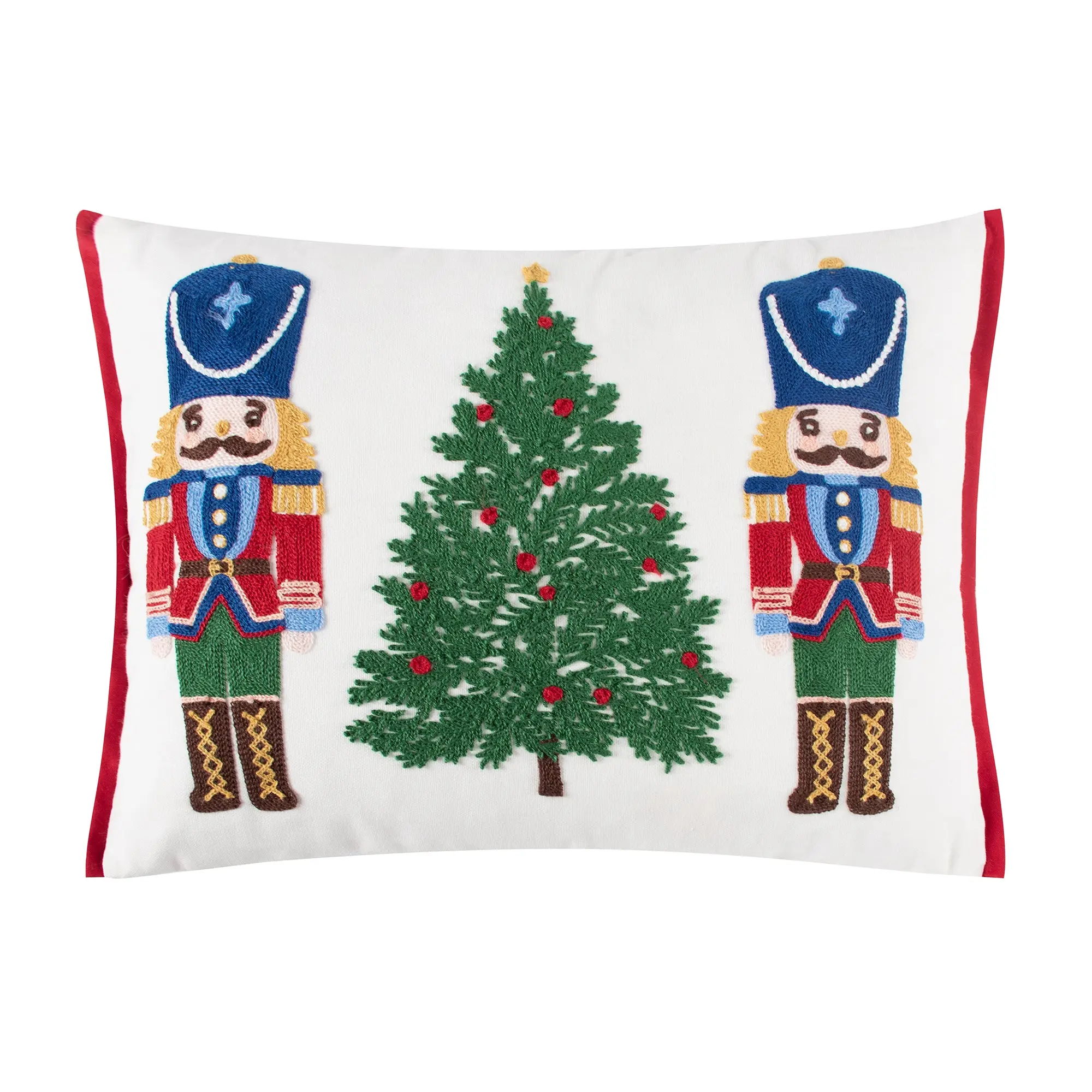 Levtex Home Festive Nutcracker-Embroidered Fabric Cushion Pillow with Piped Edge, Christmas Cheer Holiday Home Decor Soft Textile Accent