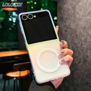 Aurora Gradient For Magsafe Matte Case For Samsung Galaxy Z Flip 7 6 5 4 3 Flip6 7 Laser Colorful Hard Acrylic Magnetic Cover