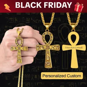 Egyptian Ankh Cross Pendant Personalized Custom Necklace Ancient Egyptian Coptic Cross Hypoallergenic Stainless Steel Necklace Amulet Jewelry Gift for Men Women(Sheet)