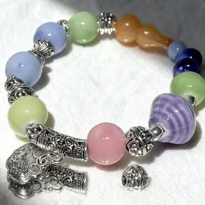 Jingdezhen handmade ceramic bracelet, New Chinese style, silver pendant, versatile women’s bracelet