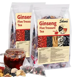 Kidney Tea Formula Ginseng Five Treasure Tea, Chinese Kidney Tea for Men and Women, Natural Herbal Ingredients for Kidney Traditional Bever Organic Beverage  Filled with Tea Health yValue Pack red date wolfberry