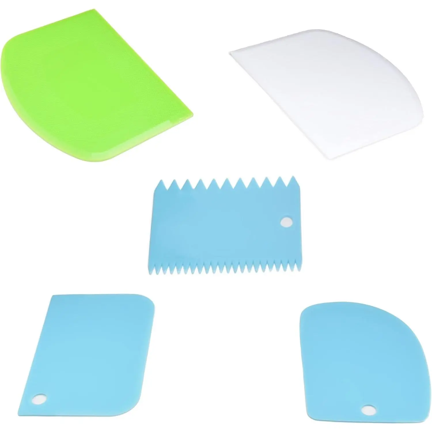 Multipurpose Bowl, Cake Scraper and Dish Scraper Smoother, 5 Flexible Plastic Dough Cutter, Bench Scraper for Baking Kitchen (Blue)