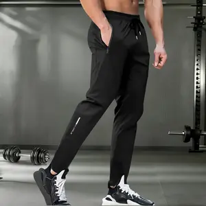 Men's High Elasticity Ice Silk Trousers with Zipper Pockets & Adjustable Drawstring Waistband - Lightweight Mid-Rise Casual Pants Suitable for Spring, Summer, Autumn Outdoor Wear