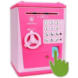 Kids safe box with fingerprint code talking piggy bank atm savings bank for real money great toy gift for childrenpinkpink