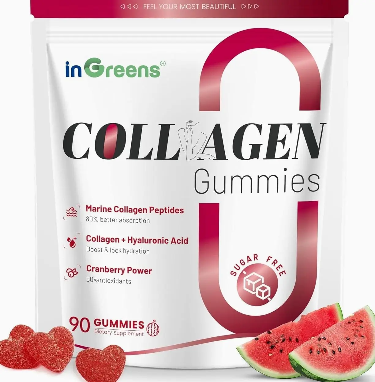 Collagen Peptides Gummies for Women - 5000mg Hydrolyzed Marine Collagen, Sugar Free with Type I,II,III & Biotin, 90 Count