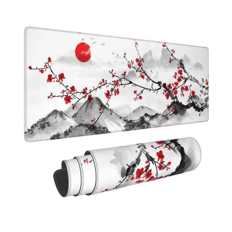 Cherry blossom pattern mouse pad, gaming mouse pad, with anti slip rubber base, washable waterproof office desk keyboard pad, suitable for home offices, gaming accessories
