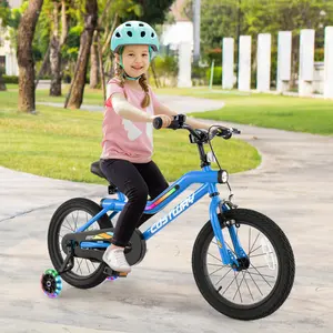 COSTWAY - 16 Inch Kids Bike LED Lighted Adjustable with Training Wheels for 4-7 Years Old Kids-16 inches