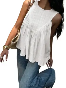 New Summer Women's Solid Color Sleeveless Pleated Camisole Chic Jacquard
