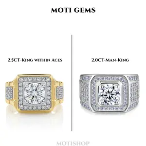 MOTI GEMS Man-King & King within Aces Moissanite Synthetic Lab-Created Brilliant Cut Men's Ring D VVS1 Hypoallergenic Anniversary Birthday Gift HipHop Rapper Party Fine Jewelry #Summervibes