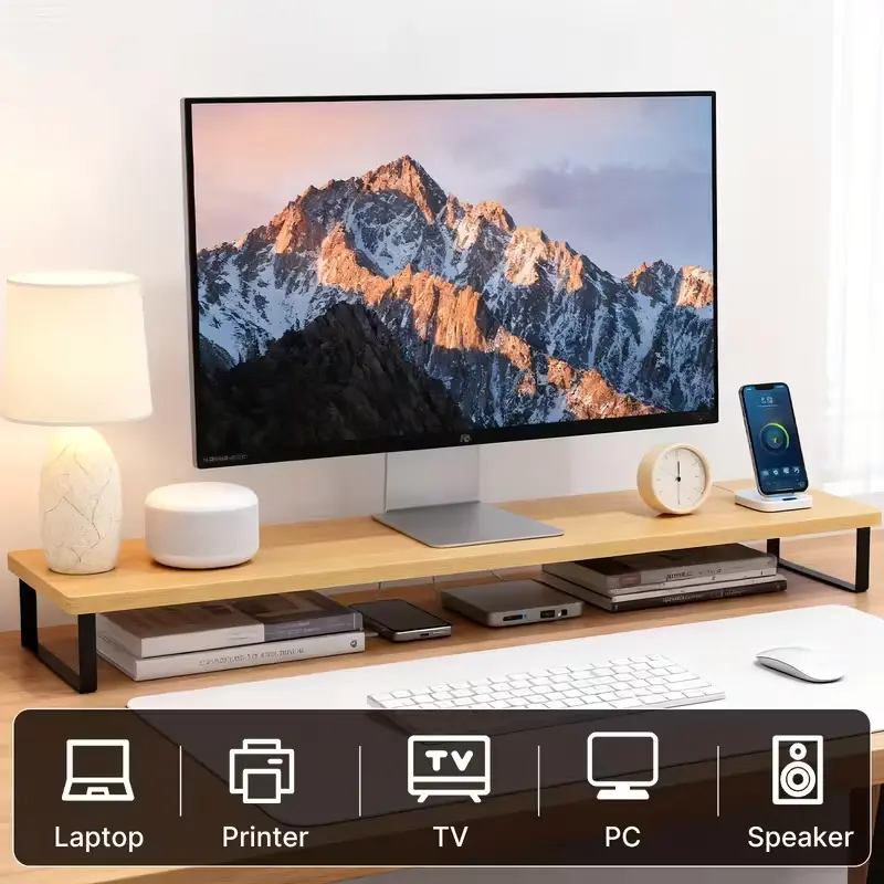 ractical Desktop Stand Monitor Riser - 24-in Extra-Long Base,  Spacious Under-Stand Storage for Keyboard & Laptop, Sturdy Material for Remote Work, Desk Organization Office Desk Accessories