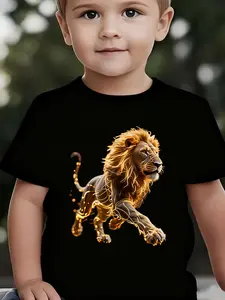 Boys' Summer Breathable & Comfortable "Lion" Cartoon Print (3-12Y) Casual Sports T-Shirt
