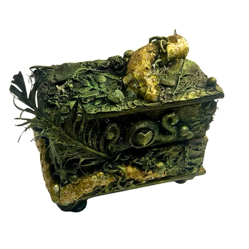 Victorian Steampunk Year of the Snake Trinket Box - Handcrafted Gothic Jewelry Box with Snake Design and Decorative Elements Organiser Leaf