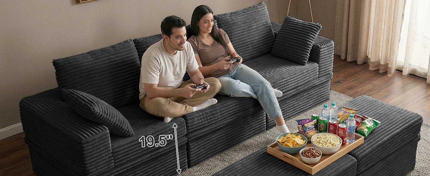 【3 Packages Shipping】NABUMI 107" Modular Sectional Sofa with Storage, Oversized U-Shaped Cloud Couch with Ottoman, 27" Deep Seat Memory Foam Corduroy 5-Seater Couches, Free Combination, Tool-Free Assembly, Black, Beige, Dark Gray, Green 【3 Packages Shipping】NABUMI 107" Modular Sectional Sofa with Storage, Oversized U-Shaped Cloud Couch with Ottoman, 27" Deep Seat Memory Foam Corduroy 5-Seater Couches, Free Combination, Tool-Free Assembly, Black, Beige, Dark Gray, Green