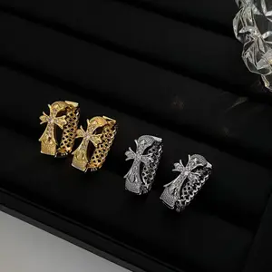 LisiZen New Fashion High-end Design Exquisite Light Luxury Square Personality Cross Earrings Metal Sweet Cool Trendy Women's Earrings DZEH5346