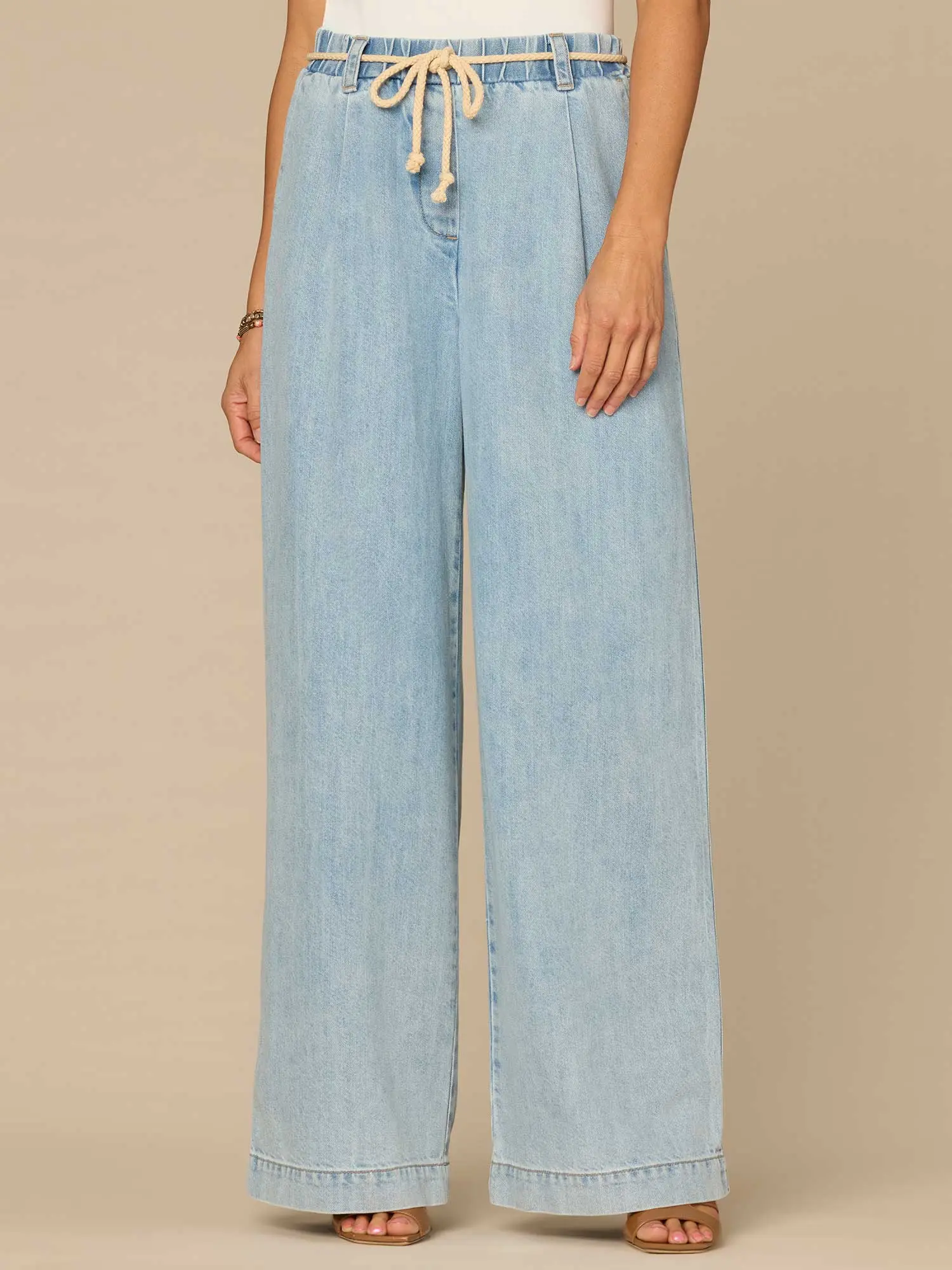 "Ab"leisure Skyrise Rope Belt Pleated Petite Wide Leg Jeans