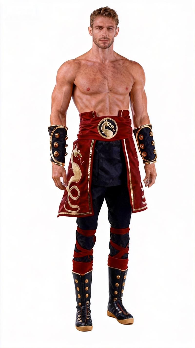 Mortal Kombat Liu Kang Costume - Official Replica Outfit for Cosplay & Halloween Red Menswear Stylish Beige Fashion Plain