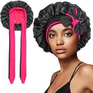 Luxury Reversible Double Layer Satin Tie Bonnet Hot Pink Black Silver Black Gold Black Trendy Colors for All Hair Types One Size Fits All
